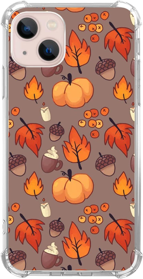 Fall Leaves Pumpkin Acorns Case for iPhone 14 Plus, Aesthetic Autumn Halloween Cover for Teens, Cool TPU Bumper