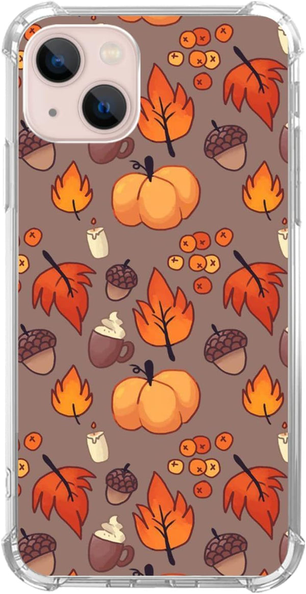 Fall Leaves Pumpkin Acorns Case for iPhone 14 Plus, Aesthetic Autumn Halloween Cover for Teens, Cool TPU Bumper