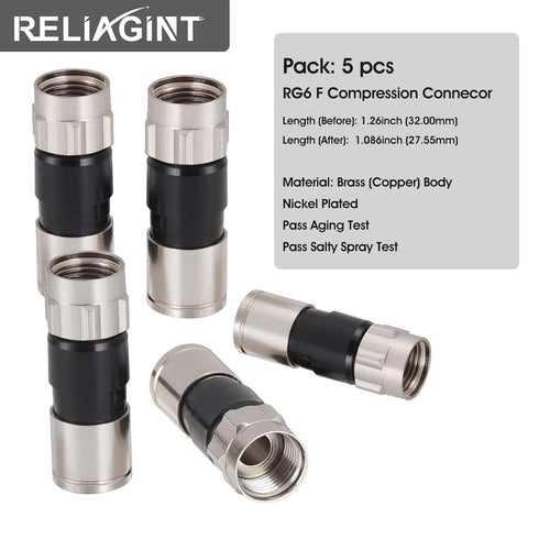 5 Pack Weatherproof RG6 Compression Connectors, 75 Ohm F Connector with Conductive Washer for Coax Cable