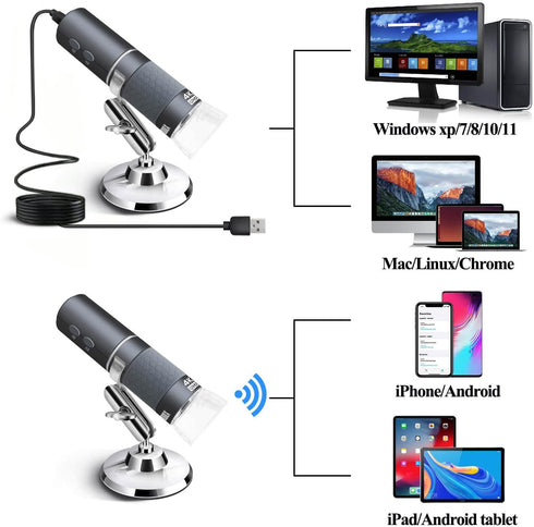 Ninyoon 4K WiFi Microscope for iPhone Android PC, 50-1000X USB Digital Microscope, Wireless Super HD Endoscope Camera