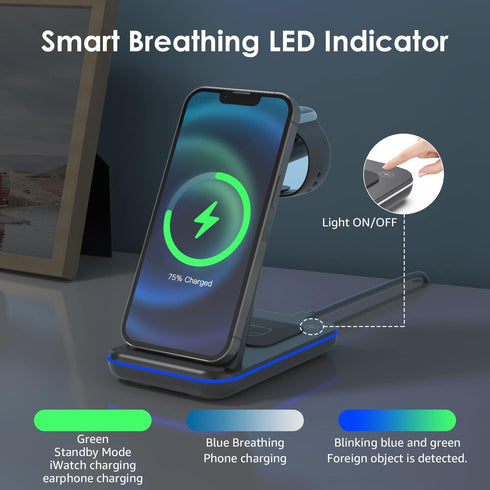 Minthouz 3 in 1 Fast Wireless Charging Station with 20W Adapter for Multiple Devices, Compatible with iPhone