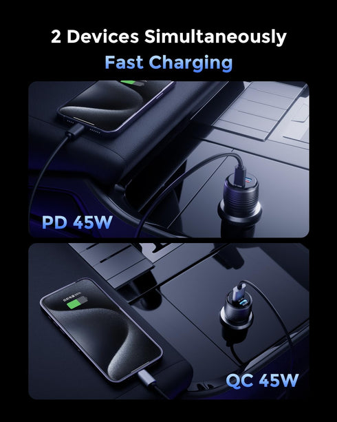 SUNDA 90W USB C Fast Car Charger, 2-Ports Adapter for iPhone 15/14 Pro/Max & Samsung Galaxy Devices (Purple)