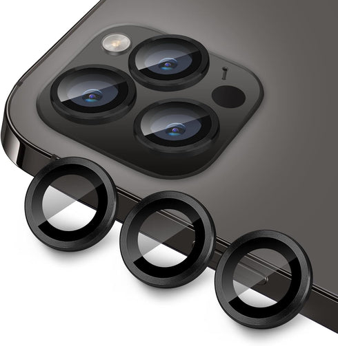 iPhone 14 Pro/14 Pro Max Camera Lens Protector - 3 Pcs Black, 9H Tempered Glass, Anti-Scratch, Shockproof Metal Ring.