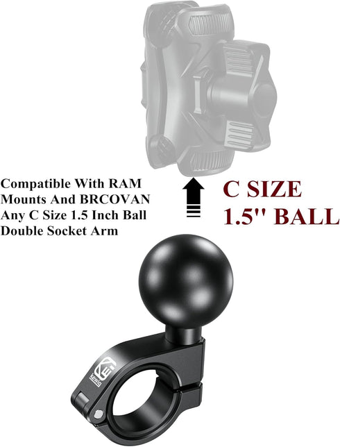 BRCOVAN Aluminum Alloy Handlebar Clamp Mount Base with 1.5'' TPU Ball, Fits 0.875''-1.26'' Round Rails