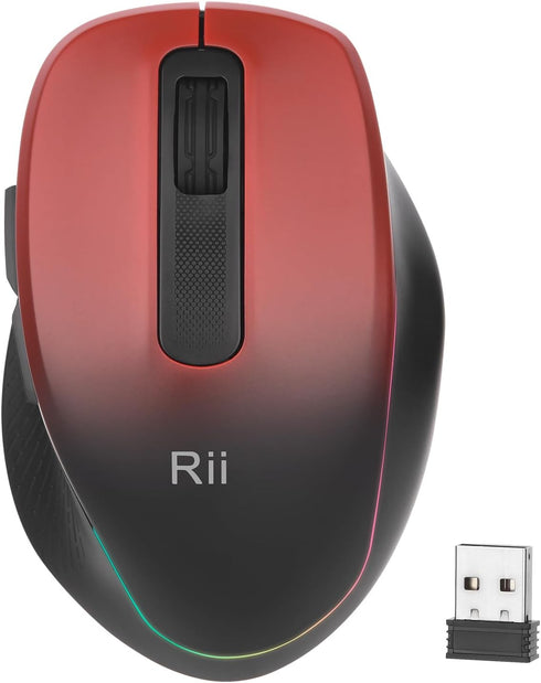 Rii Wireless Mouse Rechargeable, 2.4 GHz with USB Receiver, 1000/1200/1600 DPI, Ergonomic Grips,