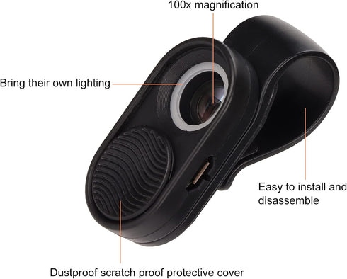 PUSOKEI 100X Phone Microscope, Mini Pocket Phone Camera Lens Attachment Microscopes with Universal Clip and LEDs,