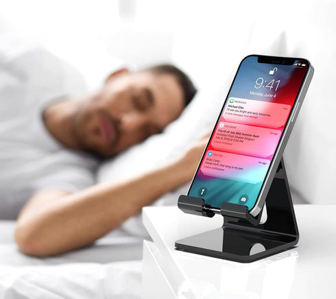 Crpich Acrylic Phone Stand, Ergonomic Design for Apple iPhone and Samsung Galaxy, Black