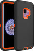 Heavy-Duty Case for Samsung Galaxy S9 Plus, Rugged Shockproof Drop Protective Cover - Black + Orange