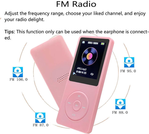 MP3 Player 32GB with Speaker Earphones, Portable Music Player for Kids, FM Radio, Voice Recorder, E-Book, Pink