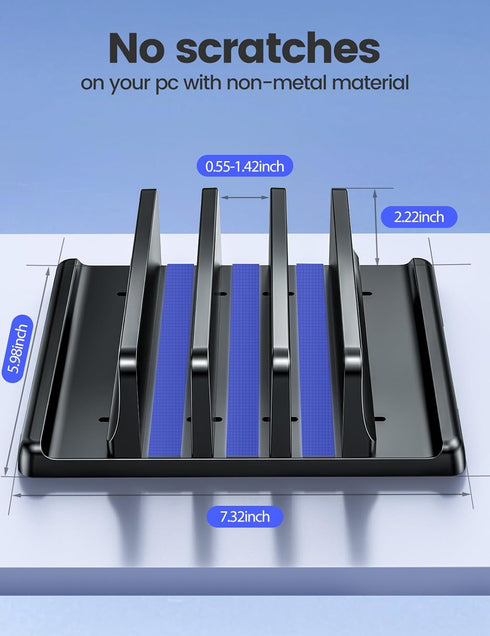 Vaydeer 3-Slot Vertical Laptop Stand - Premium ABS Plastics, Space-Saving Adjustable Desk Organizer
