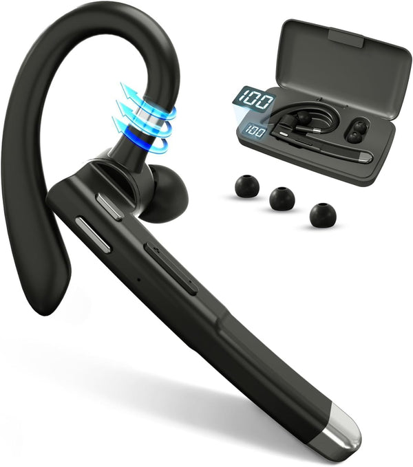 Wireless Bluetooth Headset with 500mAh Charging Case, 80 Hours Talking Time, V5.1 Hands-Free Earphones for
