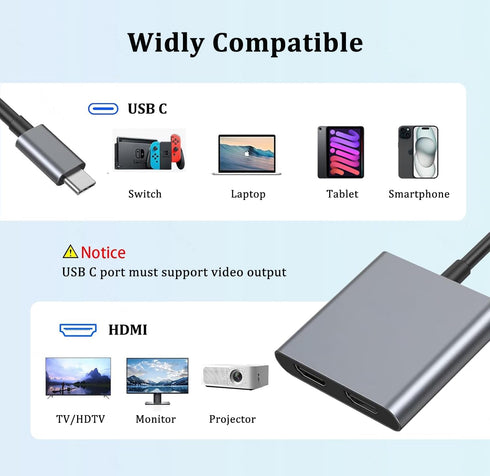 Siawclub 2 4K@60Hz 2 USB C to Dual HDMI Adapter, with HDMI Docking Station, Type C to HD Splitter for Monitors