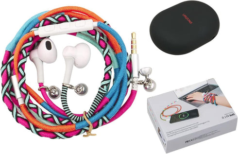 URIZONS Nylon Braided Tangle Free in Ear Headphones - Colorful Wraps Wired Earbuds with Microphone Compatible with