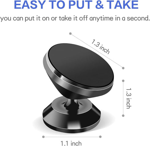2 Pack Magnetic Phone Car Mount, Strong Magnet Cell Phone Holder with 4 Metal Plates, 360° Rotation & Adjustable View,