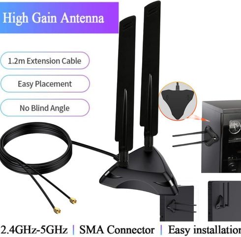 Dual Band 2.4GHz 5GHz 5.8Ghz RP-SMA Gaming WiFi 6E Wireless Antenna with Magnetic Base for Intel AX201 AX200 PCIe NGFF