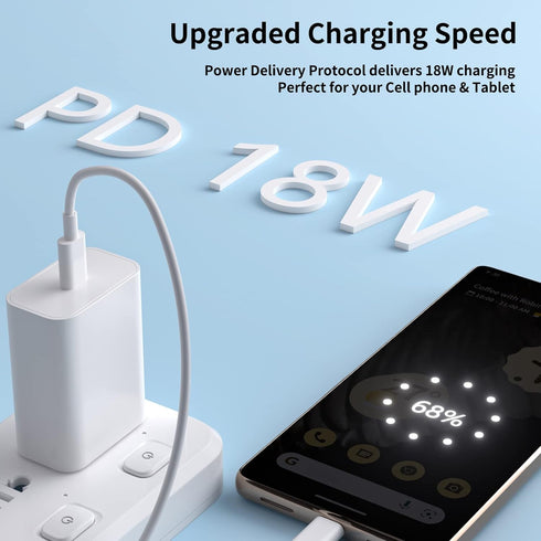 Jiunai USB C Wall Charger for Pixel 8a, 18W Plug-in USB C Charge Block 3.3ft USB C Cable Power Delivery 9V 2A Speed Charger Adapter PD Type C Wall Charger Block for Google Pixel Tablet iPad Galaxy S24