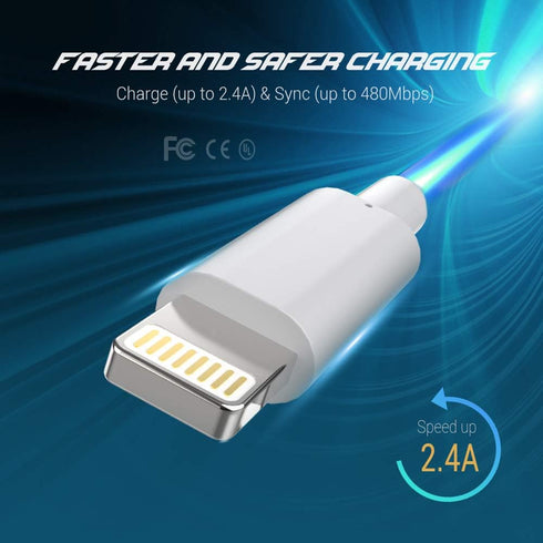 Novtech MFi Certified Lightning Cable 3 Pack - 3FT iPhone Charger, Fast Charging for iPhone 14, 13, 12, 11, 8, 7, White.
