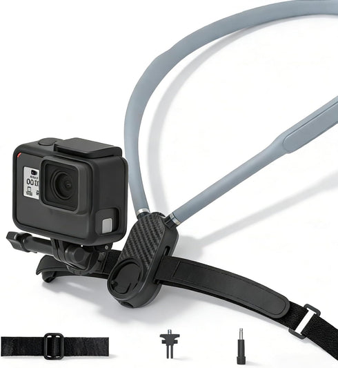 KINGJOY Action Camera Neck Mount, Flexible Silicone POV Neck Holder with Anti-Shake Chest