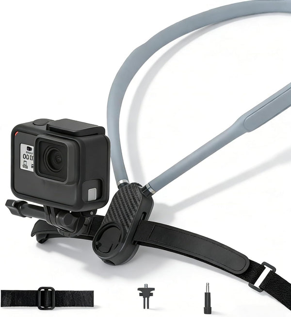 KINGJOY Action Camera Neck Mount, Flexible Silicone POV Neck Holder with Anti-Shake Chest