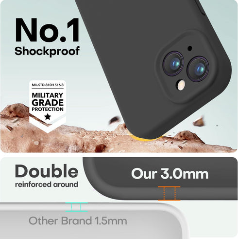 LOVE 3000 iPhone 14 Case, Black Premium Silicone Shockproof with Soft Anti-Scratch Microfiber Lining for 6.1"