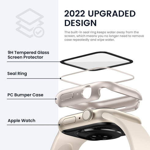 Tensea Waterproof Apple Watch Screen Protector Case SE2 Series SE 6 5 4 40mm, iWatch Protective PC Face Cover