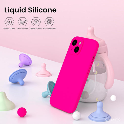 ORNARTO iPhone 15 Case - Shockproof, Waterproof Liquid Silicone, Full Cover with Screen Protectors - Hot Pink, 6.1 inch