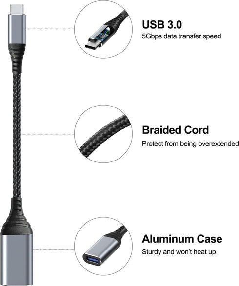 ROTOPATA 2 Pack 3.1 5 USB C to USB Adapter, Type C Male to USB Female OTG Cable Converter, Gbps High Speed, USB Adapter