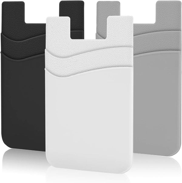 SHANSHUI Phone Wallet, Credit Card Holder for Back of Phone Case, Stick on ID Business Cards (3 Pack Black Grey White)