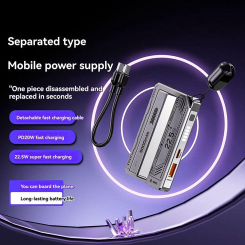 TKOWTB 21700 20W DIY Power Bank Case Detachable Cable PD Fast Charging No Battery Included Black