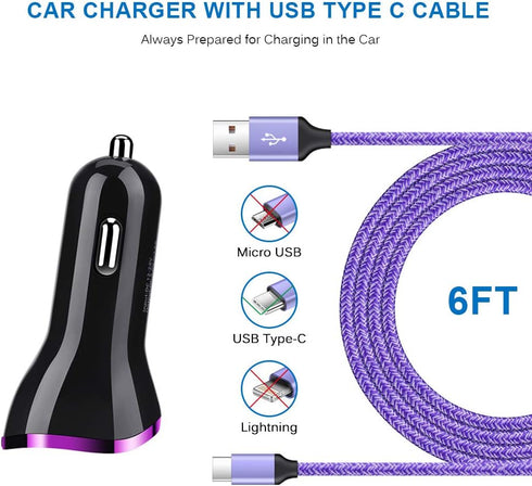 Type C Car Charger for Samsung Galaxy S24 S23 A54 A14 A53 A23 A13 A03S A12 A21 A10E A20 A32 A42 A50 A51 S22 S21 S20, LG
