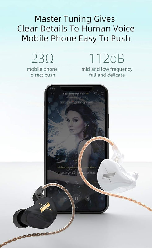 KZ EDX in-Ear Monitors - HiFi Stereo Stage/Studio IEM Wired Noise Isolating Earphones with Detachable Cable 2Pin (Black)