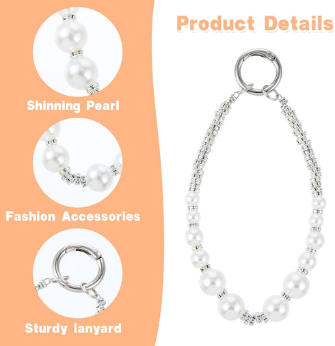 Yuanan 2 Pack Phone Wrist Strap, Pearl Beaded Phone Charm, Hands-Free Wristlet Bracelet, Detachable with Tether Tab