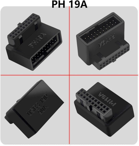 USB 3.0 90 Degree Motherboard Adapter, 19 Pin/20 Pin Male to Female Extension Adapter for Desktop