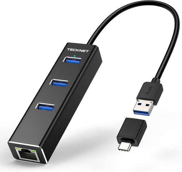 TECKNET USB to Ethernet Adapter, USB C to Ethernet, 3 Port USB 3.0 Hub with RJ45 Gigabit Ethernet Converter