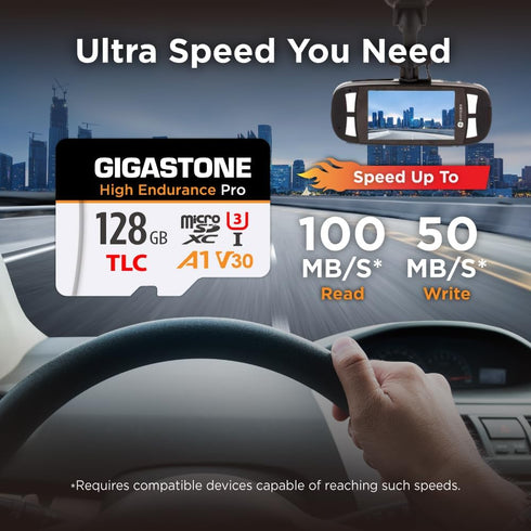 Gigastone 5 128GB 100MB/s, A1 V30 U3 Yrs Free Data RecoveryDash Cam Micro SD Card, TLC High Endurance Pro, Speed Up