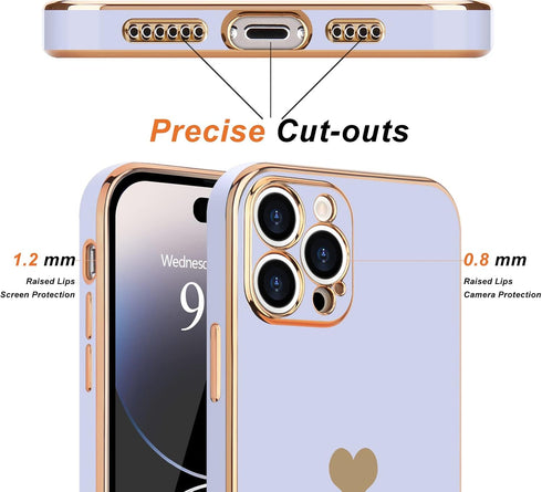 Teageo Cute Love Heart Luxury Plating Case for iPhone 14 Pro, Soft Bling Back Cover with Raised Camera Protection