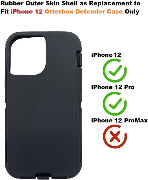 SAMKEE 12 12 Replacement Rubber Outer Skin Compatible with iPhone and iPhone Pro Otterbox Defender Series Case (Black)