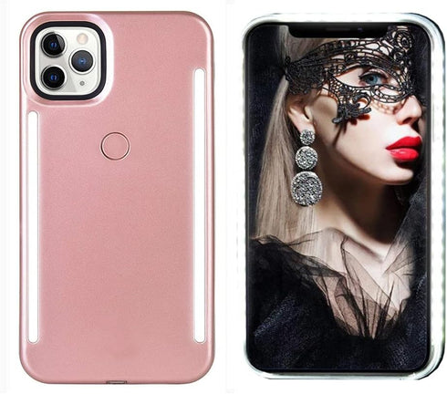 Front and Back Selfie Light Up Case for iPhone 12 Pro Max, Rechargeable LED Flash Lighting for Live Stream/Makeup/TikTok