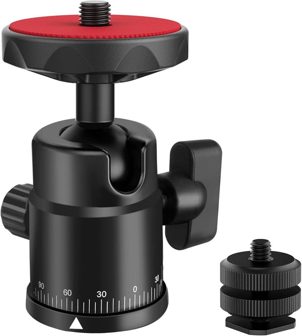 Universal 1/4" Swivel Mini Ball Head Screw Tripod Mount with Hot Shoe Mount, 360° Panoramic Rotating Base Adapter