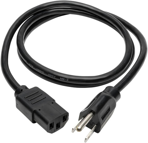 Tripp Lite Standard Computer Power Cord 10A, 18AWG, 4-ft. (NEMA 5-15P to IEC-320-C13) Black