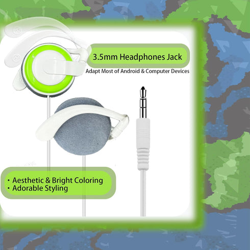 Hooks Earbuds Set with Case for Kids, Wired Over-Ear 3.5mm Headphones for Phone and PC, Comfortable Earphones
