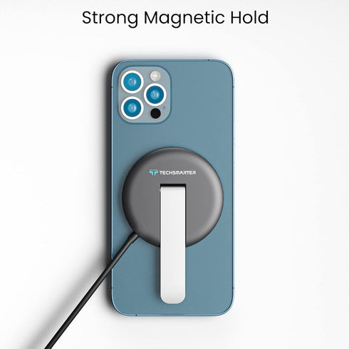Techsmarter Magnetic Wireless Charging Pad and Stand with 18W USB-C PD Wall Charger, Compatible with iPhone 12, 13, 14