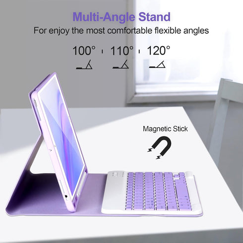 Keyboard Case for iPad 9/8/7th Gen 10.2’’, Bluetooth Keyboard for iPad 10.2 inch, with Pencil Holder, Purple