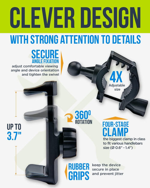 Bike & Motorcycle Phone Mount for iPhone 14 Pro (13, 12, SE, Plus/Max), Galaxy S22 or Any Cell Phone - Universal
