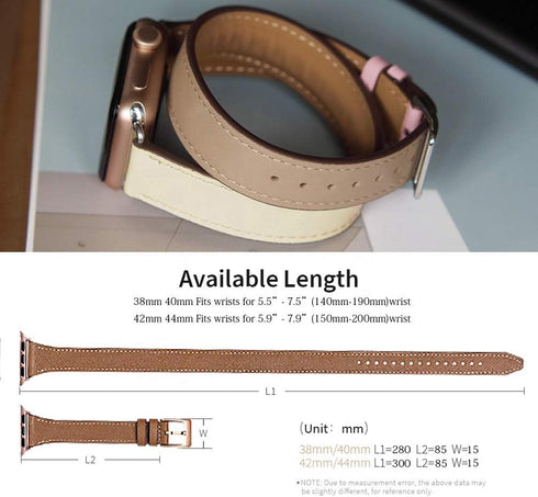 Bestig Bands Compatible with Apple Watch Band, 49mm 46mm 45mm 44mm 42mm, Genuine Leather Double Tour Slim Strap
