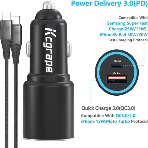 48W Car Charger and Cable for iPhone 15/15 Plus/15 Pro Max/Google Pixel 8/8 Pro/8A 7 7A 6 6A 5 5A/Samsung Galaxy A25