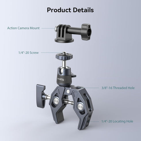 SMALLRIG Camera Mount Clamp, Gopro Motorcycle and Bike Handlebar Mount Kit, Max Load 3.5KG for DSLR and Action Cameras