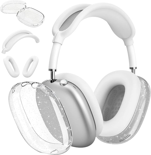Clear Glitter Case for AirPods Max, 3 in 1 Soft TPU Ear Cups, Ear Pad, and Headband Cover