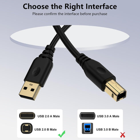HUHUTa 6FT 2.0 Printer Cable USB Printer Cable USB-A to USB-B Cables, High Speed Scanner Print Cord for HP Canon Dell