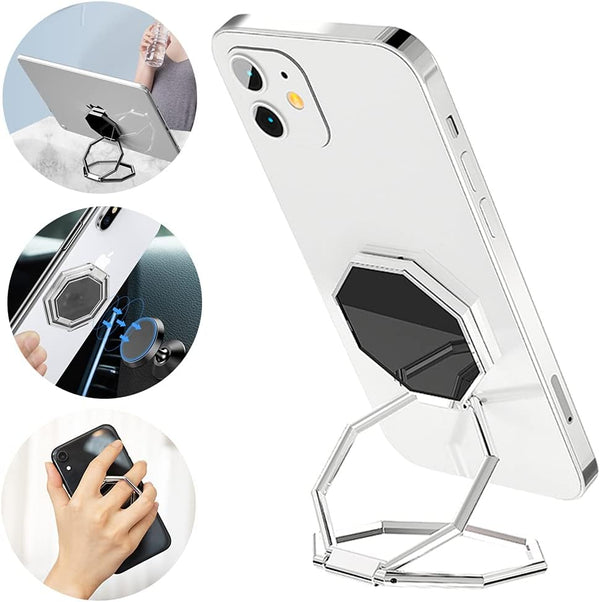 Cellphone Ring Holder Finger Kickstand – Foldable 360° Rotation Cell Phone Stand for Desk – Magnetic Car Mount, Metal